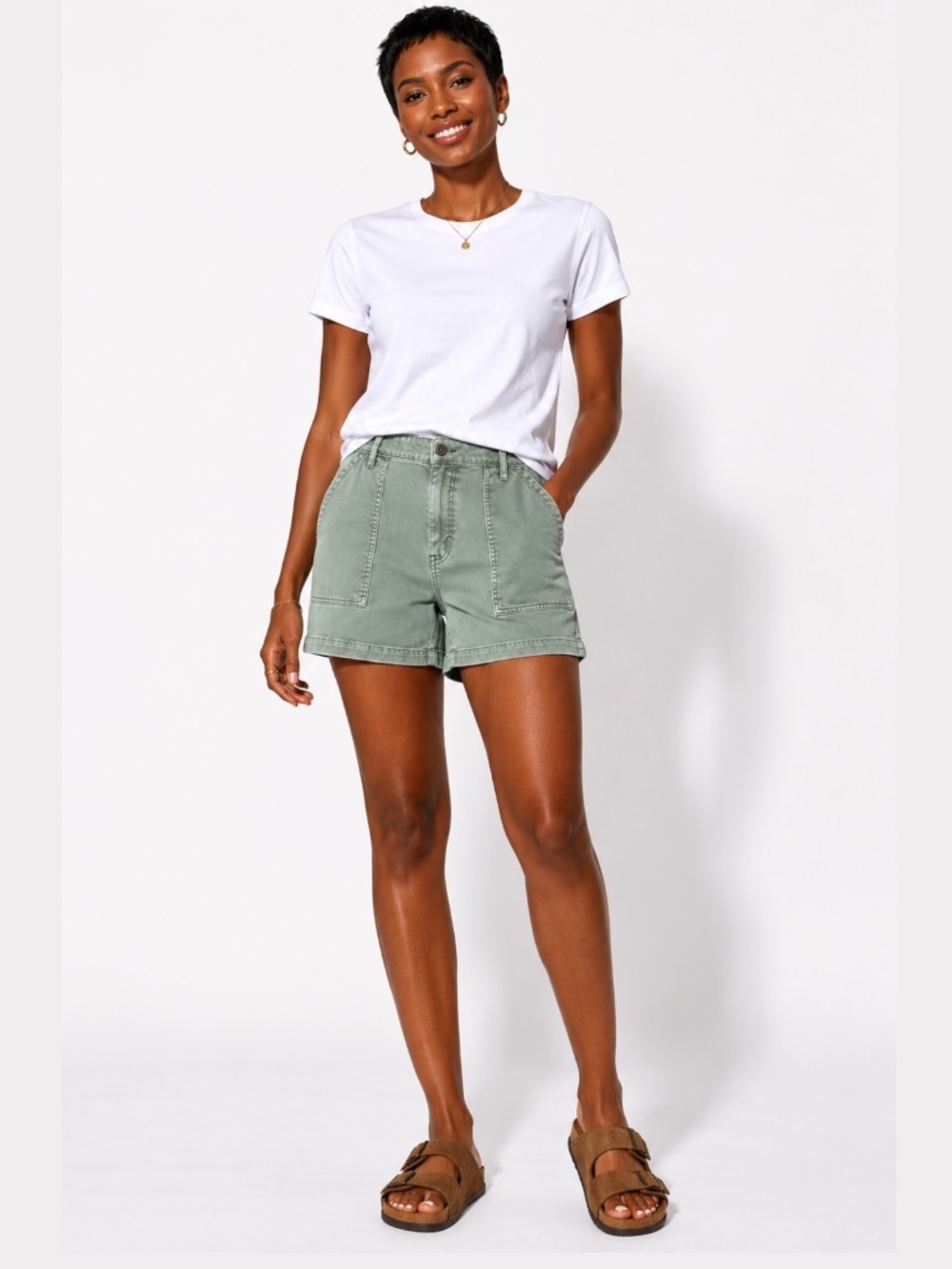 AMERICAN EAGLE Cotton Blend 5 Pocket Carpenter Shorts Sage Green US Sz 16